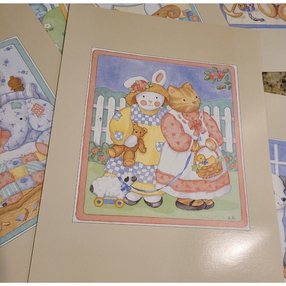 Elizabeth King Brownd Decorative Prints Children's Room Set of 6. Cat Bear Bunny - Picture 3 of 12